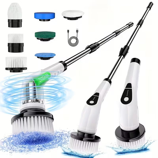 Electric Spin Scrubber for Bathroom, 7-in-1 Cordless Power Scrubber with Extendable Handle & Multi-Surface Brush Heads for Shower, Tub, Tile & Floor