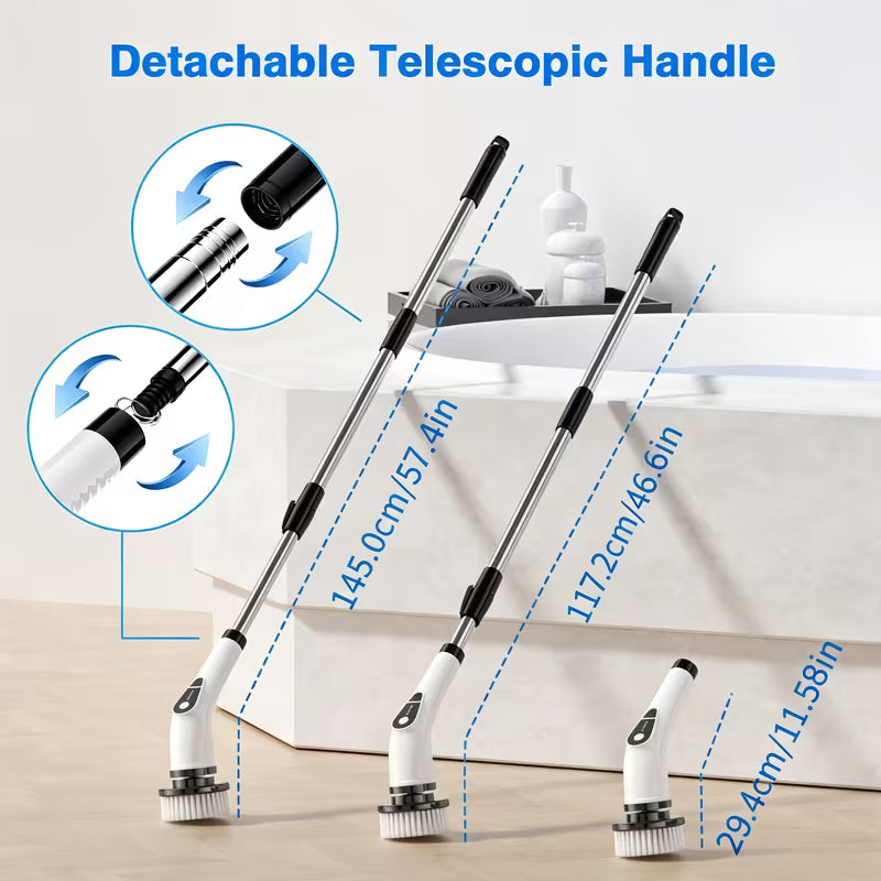 Electric Spin Scrubber for Bathroom, 7-in-1 Cordless Power Scrubber with Extendable Handle & Multi-Surface Brush Heads for Shower, Tub, Tile & Floor