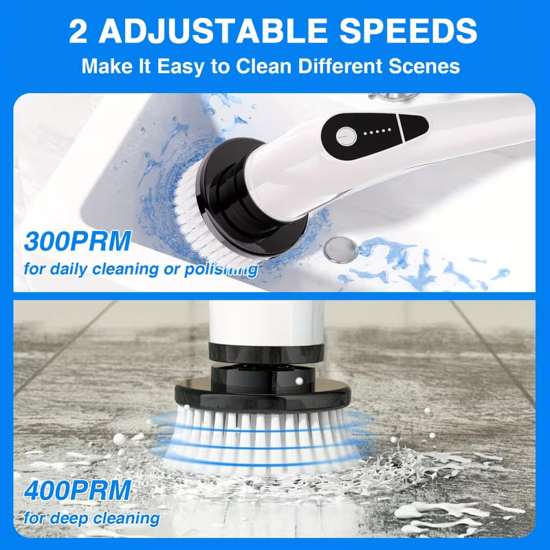 Electric Spin Scrubber for Bathroom, 7-in-1 Cordless Power Scrubber with Extendable Handle & Multi-Surface Brush Heads for Shower, Tub, Tile & Floor